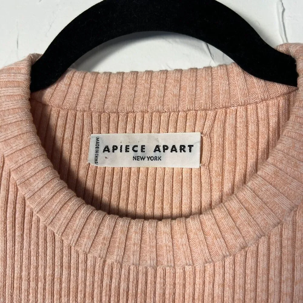 Apiece Apart Blush Ribbed Peplum Knit Top Minimalist Chic Quiet Luxury Feminine - Picture 2 of 4